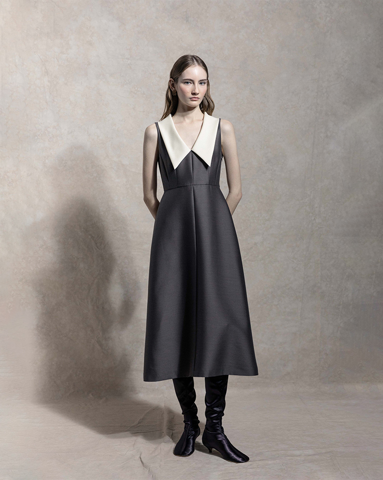 HEPBURN 撞色丝毛连衣裙