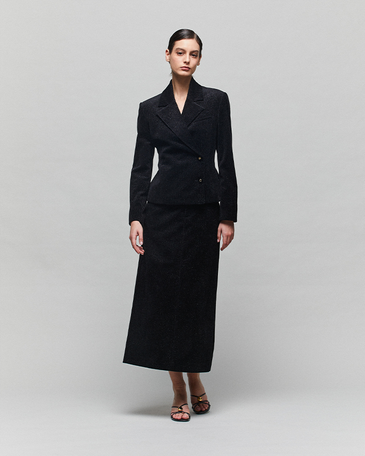 LIONESS 套装裙-黑色闪光灯芯绒半裙